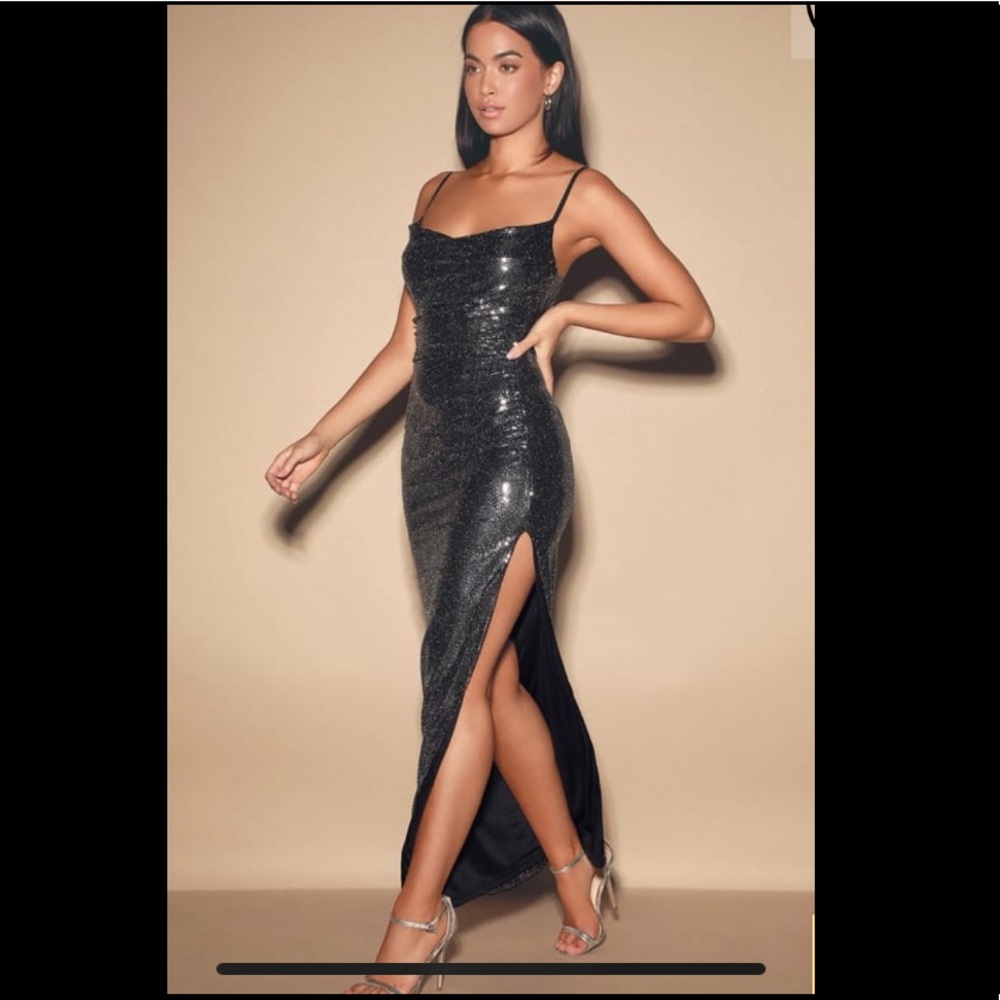 Lulus Silver Sequin Maxi Dress